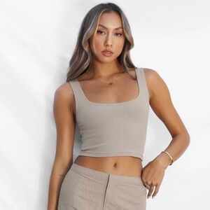 NWT All things golden THE LUXE RIB CROP tank top SLATE Medium
